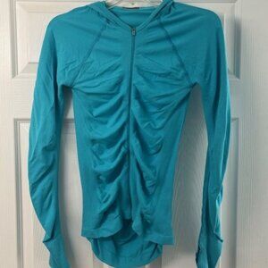 Athleta Seamless Shimmer Turquoise Hoodie Sweatshirt Size XS